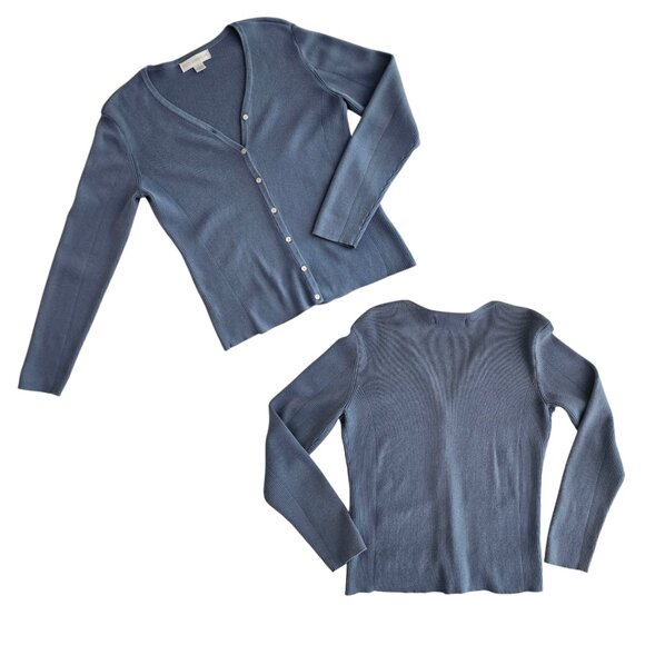 Petite Sophisticate Knit & Ribbed Cardigan & Top Set | GUC | XSP | Bluish Gray - Picture 2 of 14